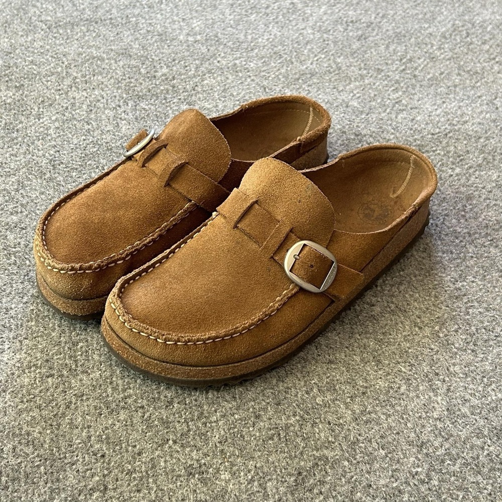 Birkenstock Shoes Womens Size 9 Brown Suede Clog Mule Slip On Buckle Comfort - Picture 7 of 14